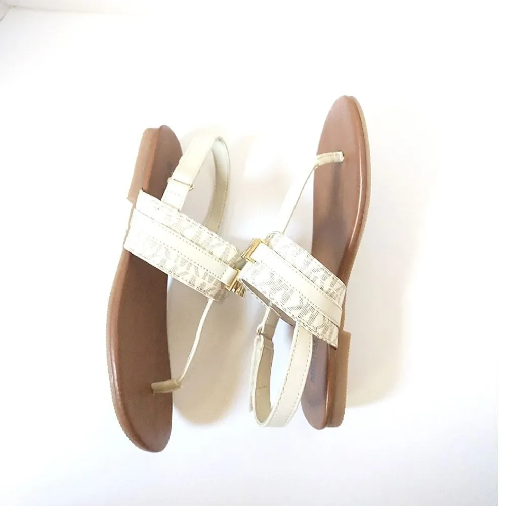 New! MICHAEL KORS Little Girls Jaliyah MK Logo T-Strap Sandals Shoe Vanilla NWOB